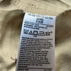 Light Khaki Gap Chino Pants Slim 31x30